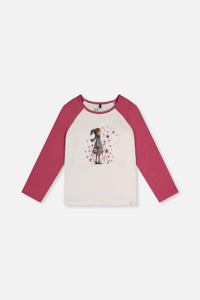 Contrast Raglan Organic Cotton Flowers Crew Neck T-Shirt, Main, color, Pinkish Violet and White