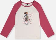 Deux par Deux Contrast Raglan Organic Cotton Flowers Crew Neck T-Shirt