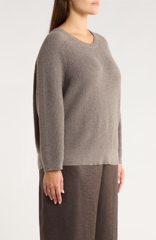 Eileen Fisher Crewneck Cotton-cashmere Thermal Knit Top In Gray