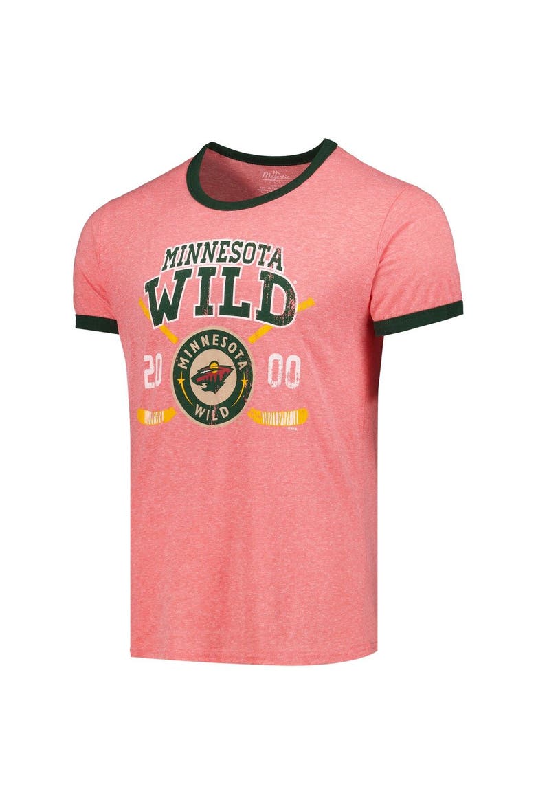 Men's Majestic Threads Red Minnesota Wild Buzzer Beater Tri-Blend Ringer T-Shirt, Alternate, color, Red