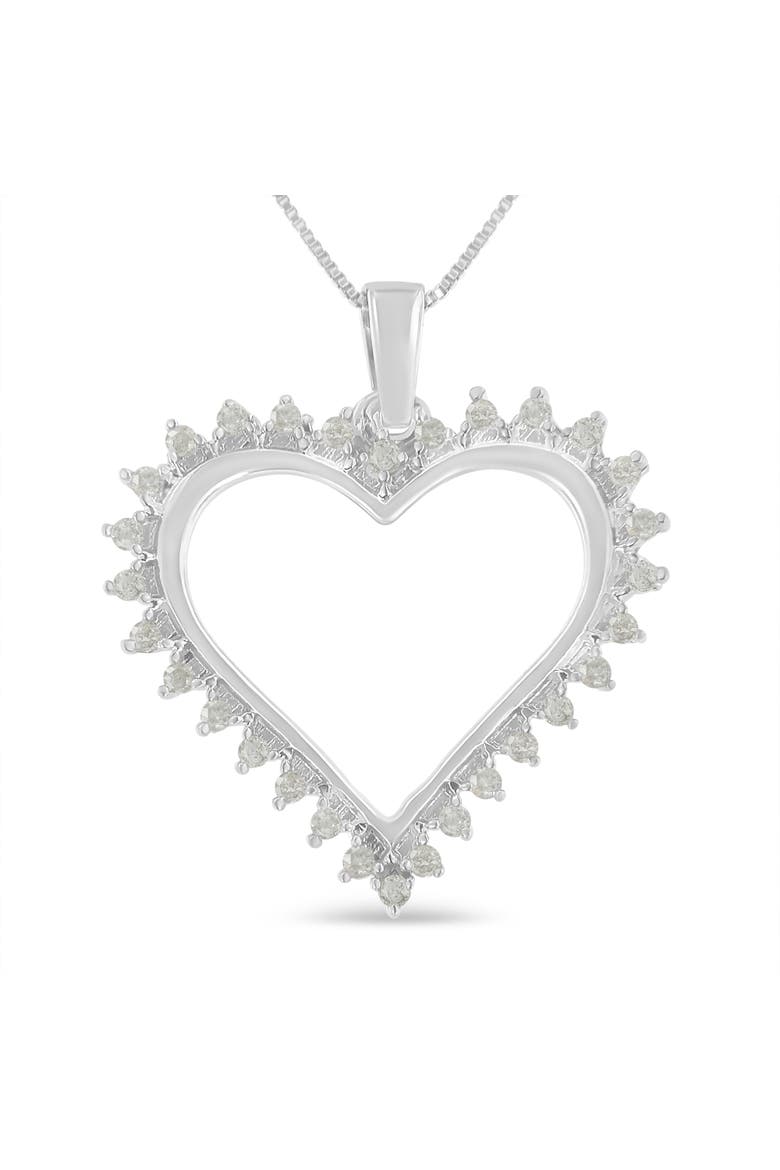 Silver 1/4 cttw 3-Prong Diamond Open Heart 18" Pendant Necklace, Main, color, White