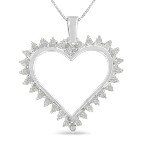 Silver 1/4 cttw 3-Prong Diamond Open Heart 18" Pendant Necklace