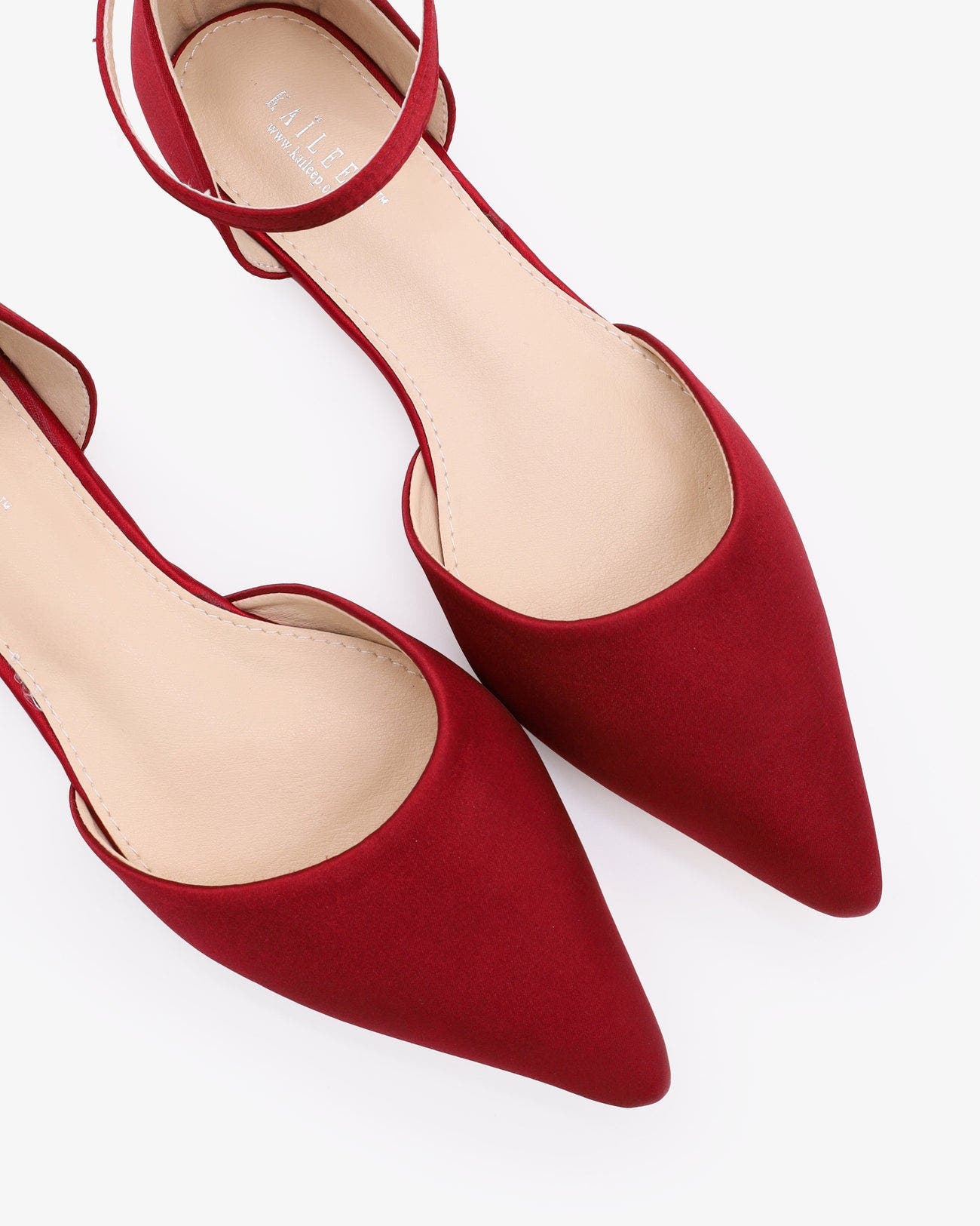 Bella Satin Pointy Toe Flats with Ankle Strap, Alternate, color, Burgundy