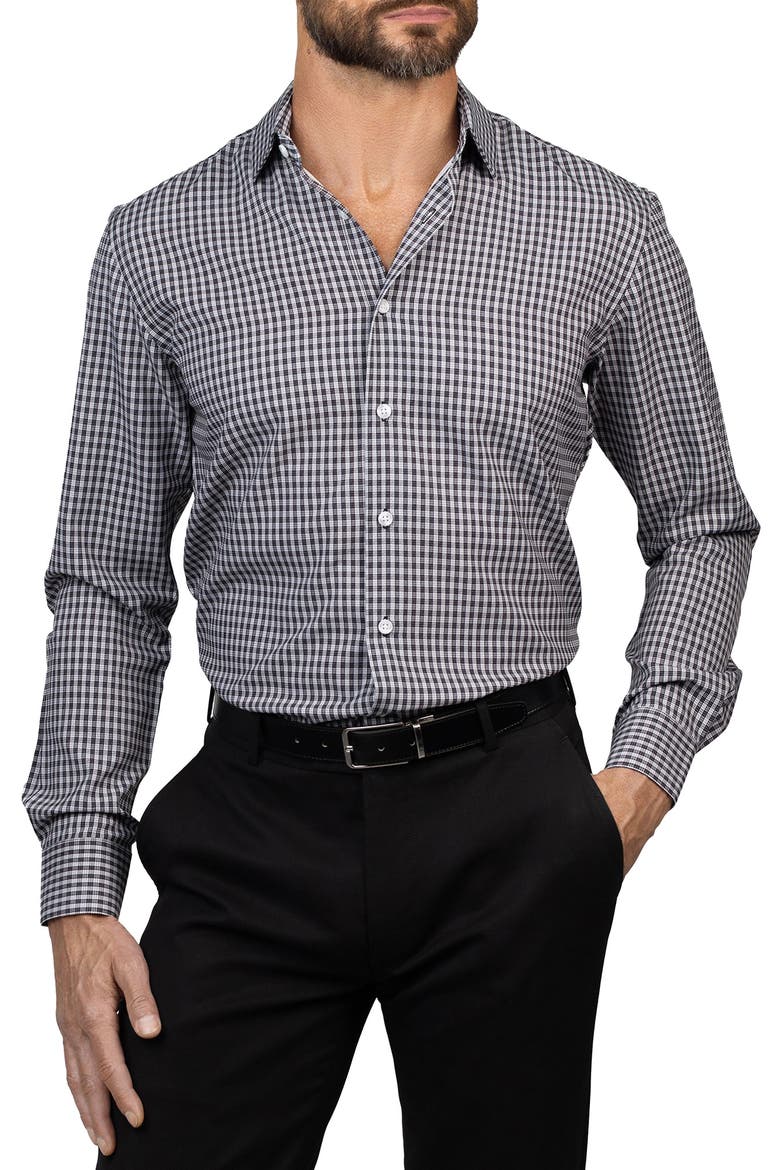 Trim Fit Check Dress Shirt, Main, color, OFF WHITE/ BLACK