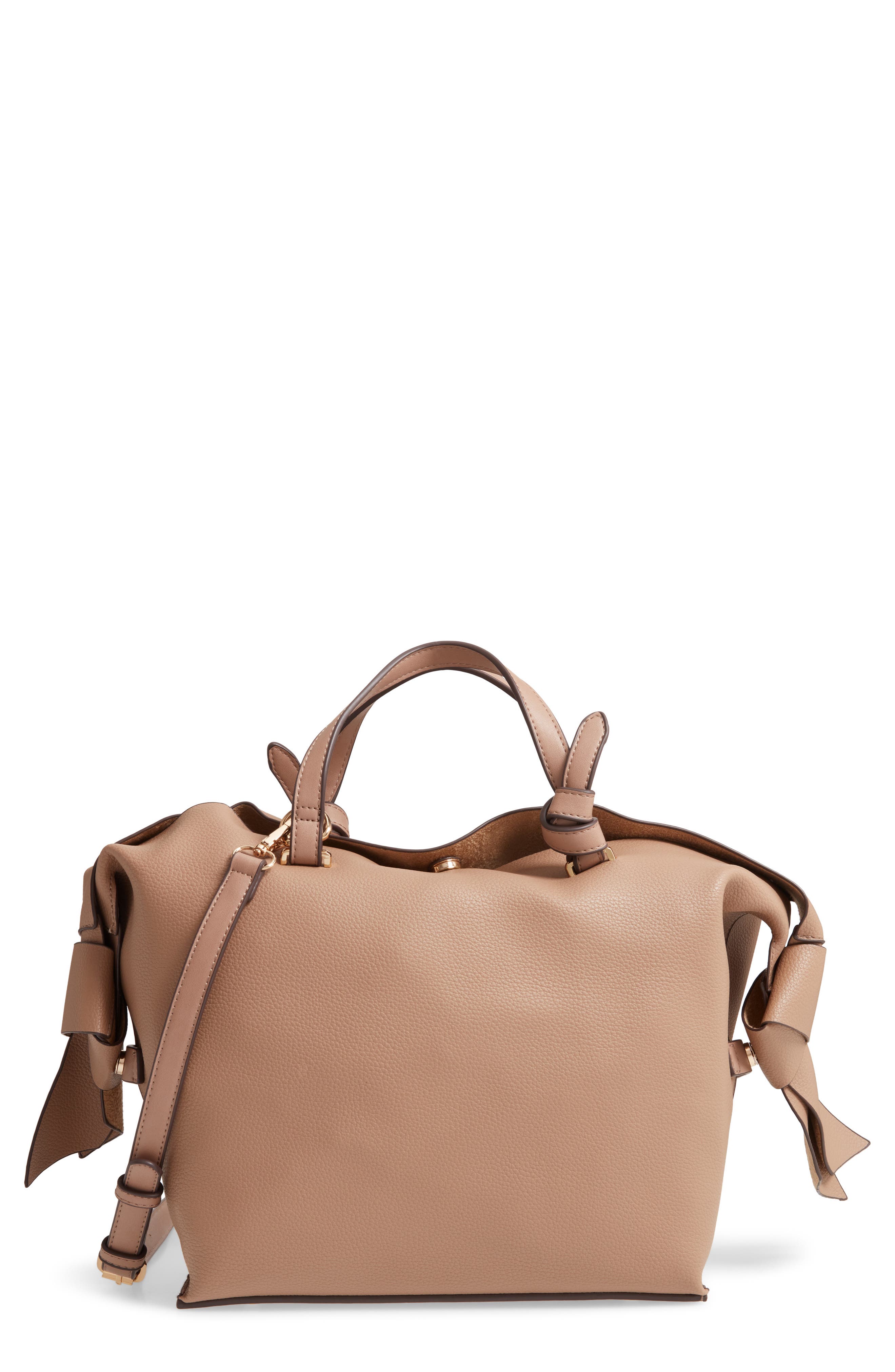Faux Leather Satchel, Main, color, TAUPE