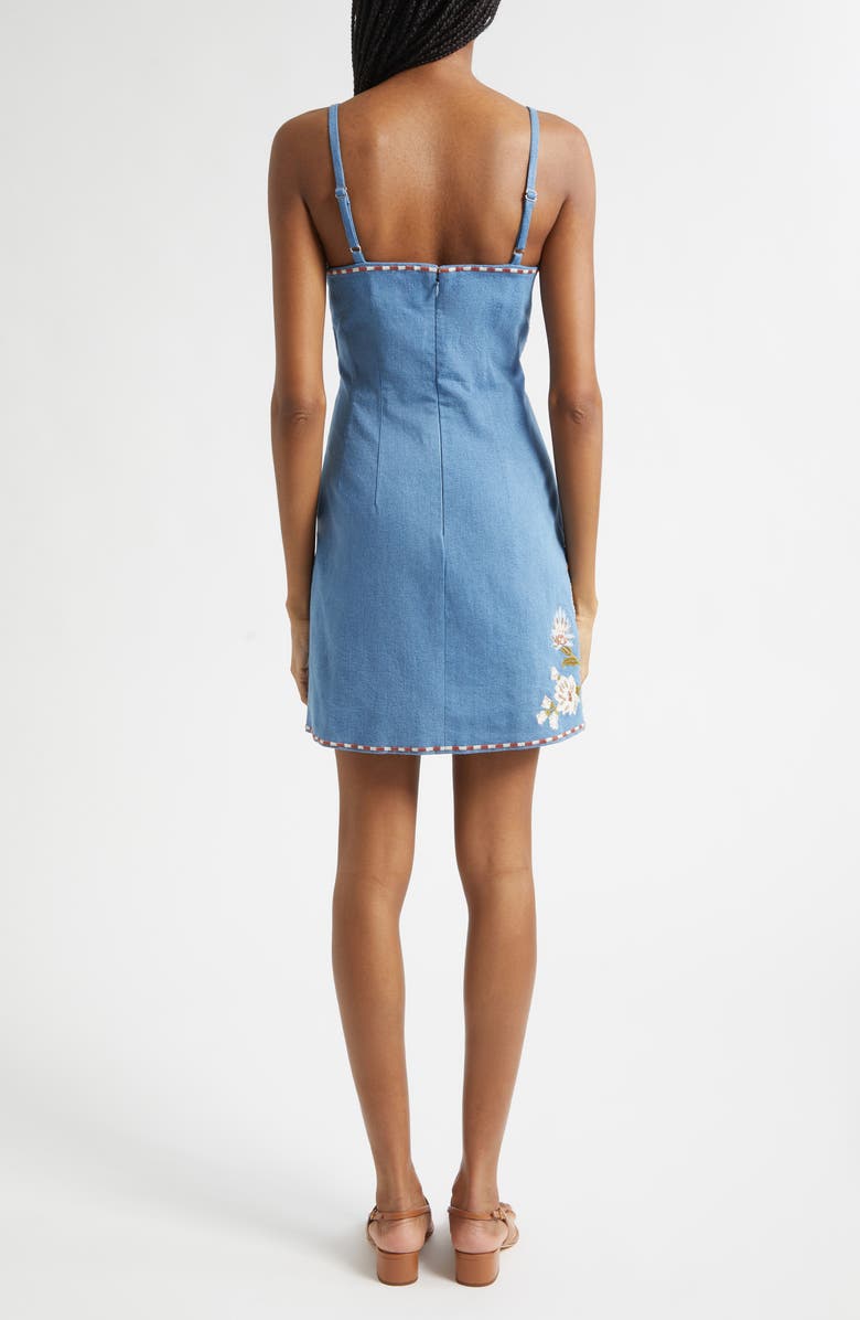 Veronica Beard Chester Floral Embroidered Denim Minidress, Alternate, color, Sea Glare