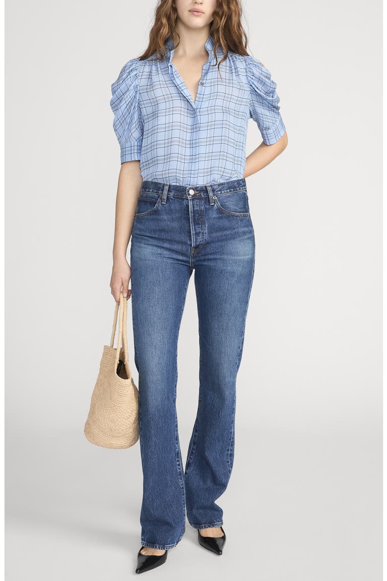 Gillian Plaid Silk Button-Up Shirt, Alternate, color, SKY BLUE MULTI