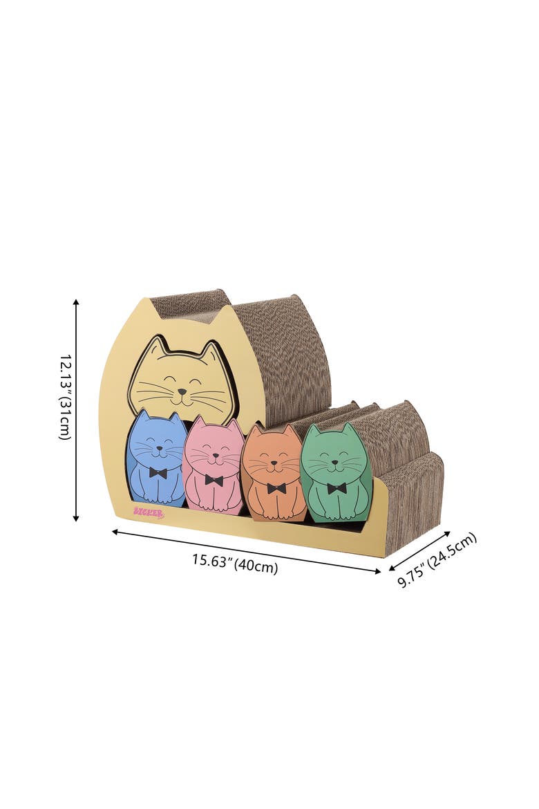 Kazoku Modern Cardboard 5-in-1 Family Cat Cave Scratcher with Catnip and Pull-Out Design, Alternate, color, Multi