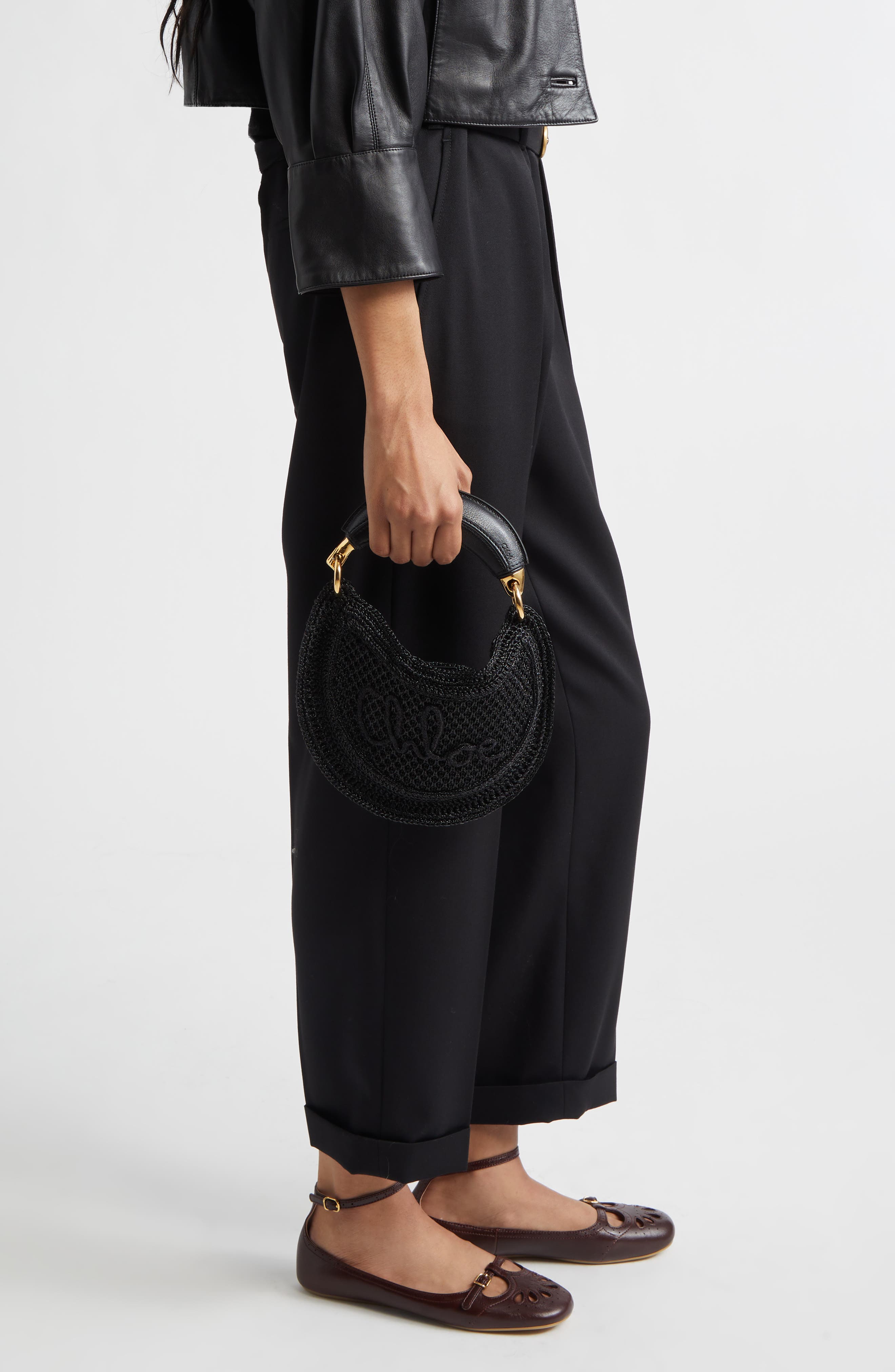 Chloé Summer Banana Raffia Hobo Bag, Alternate, color, Black