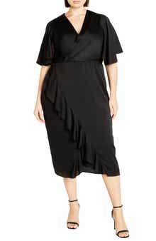 Holland Sateen Faux Wrap Midi Dress