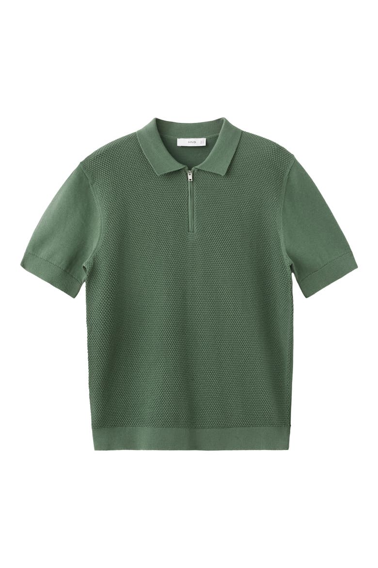 Solid Cotton Waffle Zip Polo Sweater, Alternate, color, GREEN