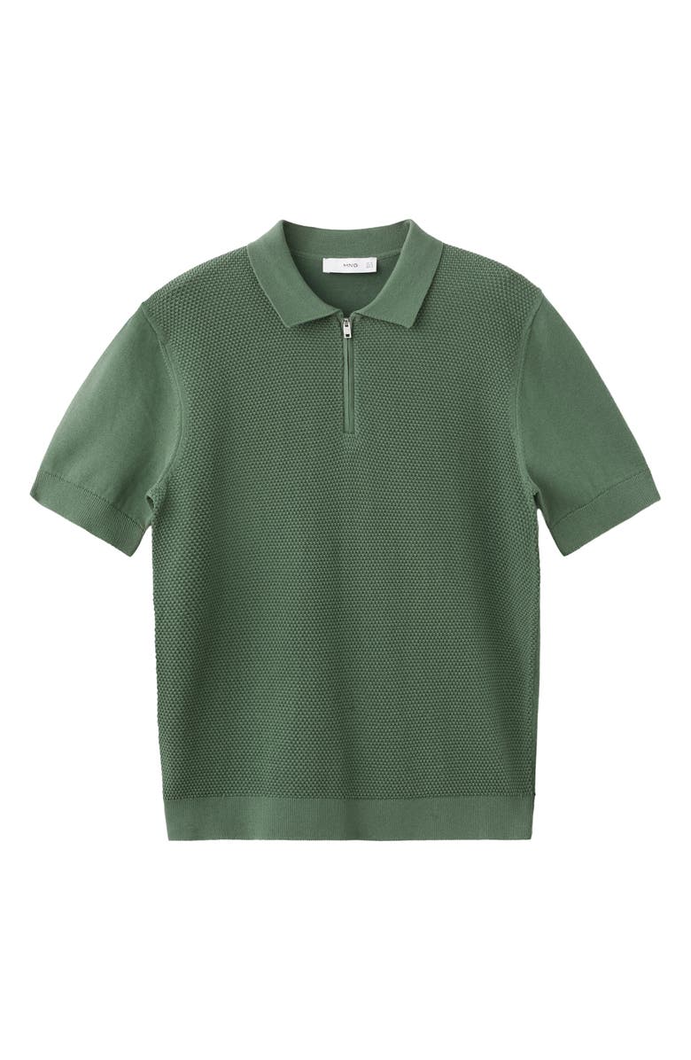 MANGO Solid Cotton Waffle Zip Polo Sweater, Alternate, color, Green