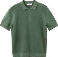 MANGO Solid Cotton Waffle Zip Polo Sweater