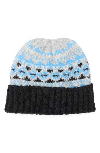 Vince Camuto Brushed Fair Isle Beanie In Blue