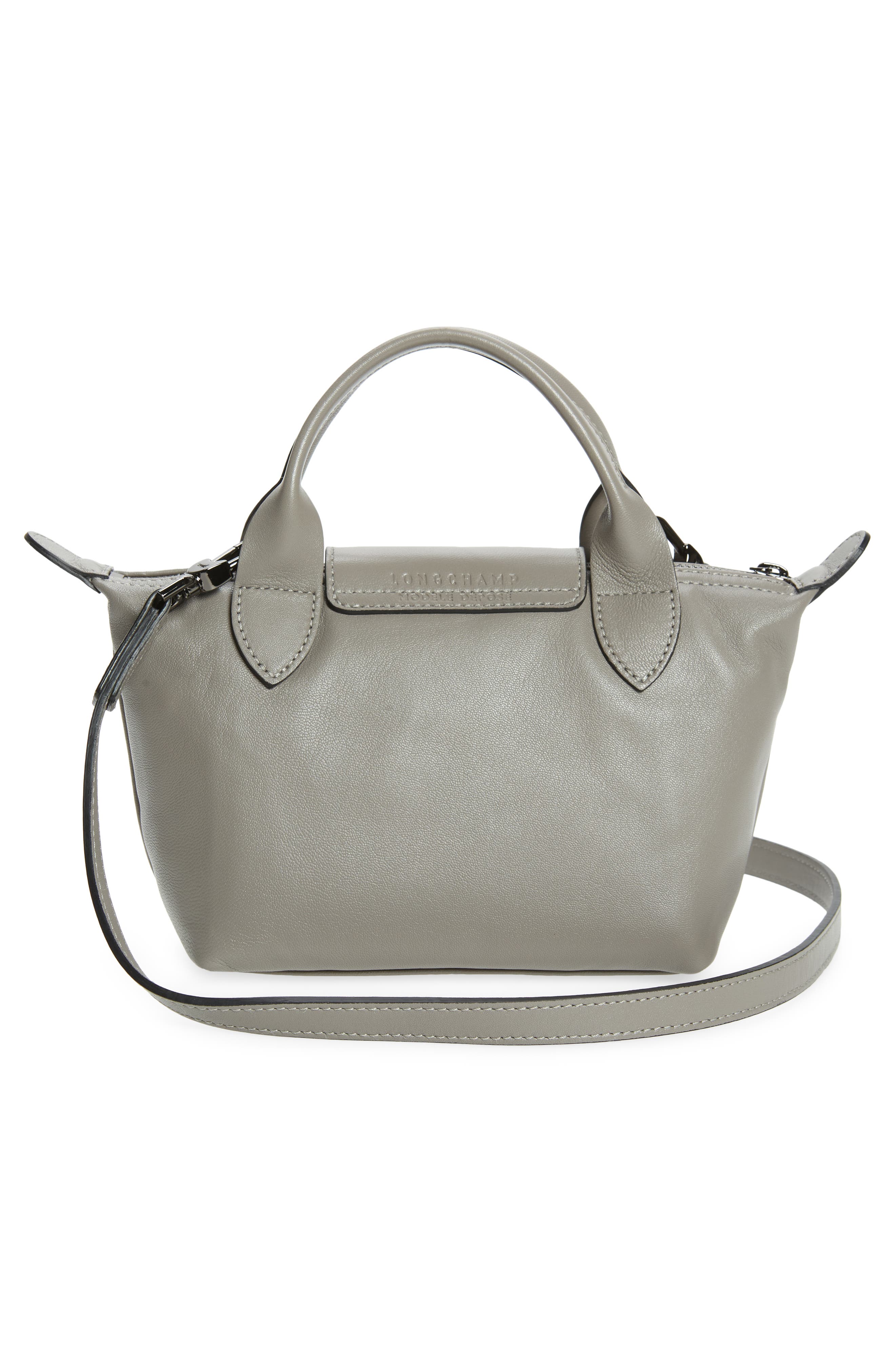 Mini Le Pliage Cuir Leather Top Handle Bag, Alternate, color, TURTLE DOVE