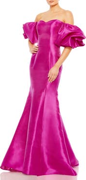 Ieena for Mac Duggal Women's Sweetheart Off The Shoulder Puff Sleeve Gown