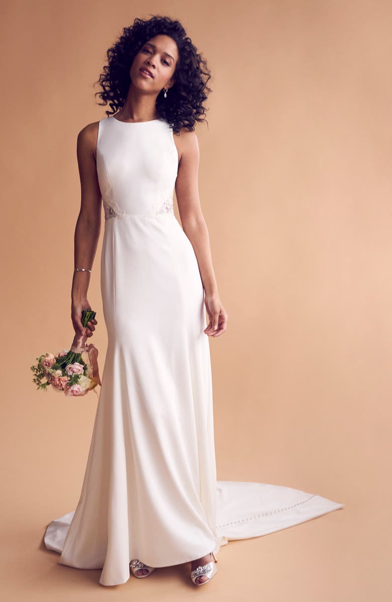 Jenny by Jenny Yoo Reid Lace & Crepe Trumpet Gown, Alternate, color, 