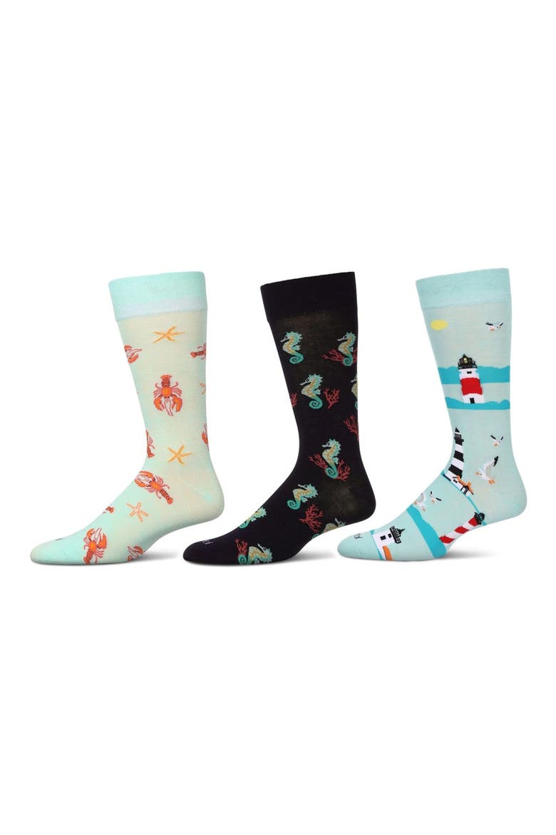 Assorted 3-Pack Crew Socks, Alternate, color, AQUA