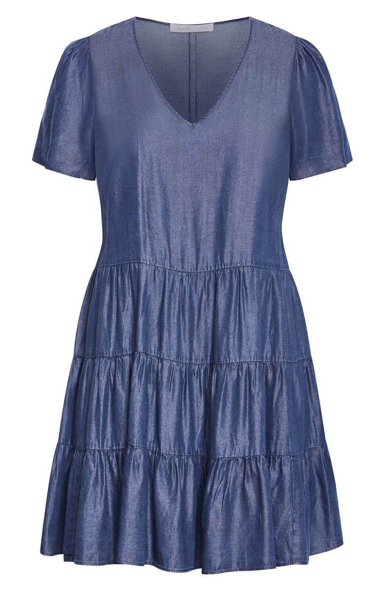 City Chic Tiered Denim Minidress, Alternate, color, Dark Denim