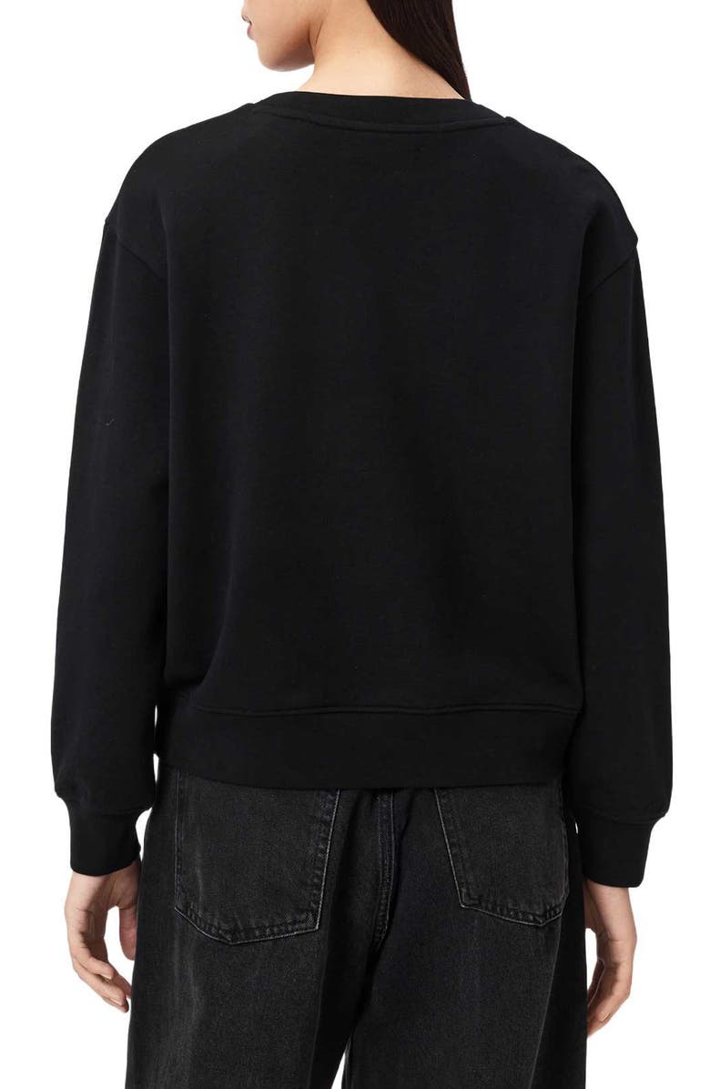 AllSaints Andrea Pippa Embellished Beaded Heart Sweatshirt, Alternate, color, Black