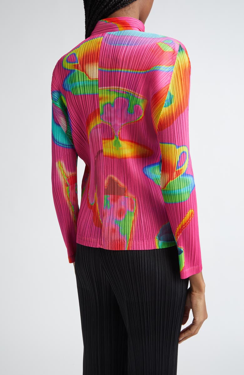 Pleats Please Issey Miyake Thermal Foods Print Pleated Cardigan, Alternate, color, 