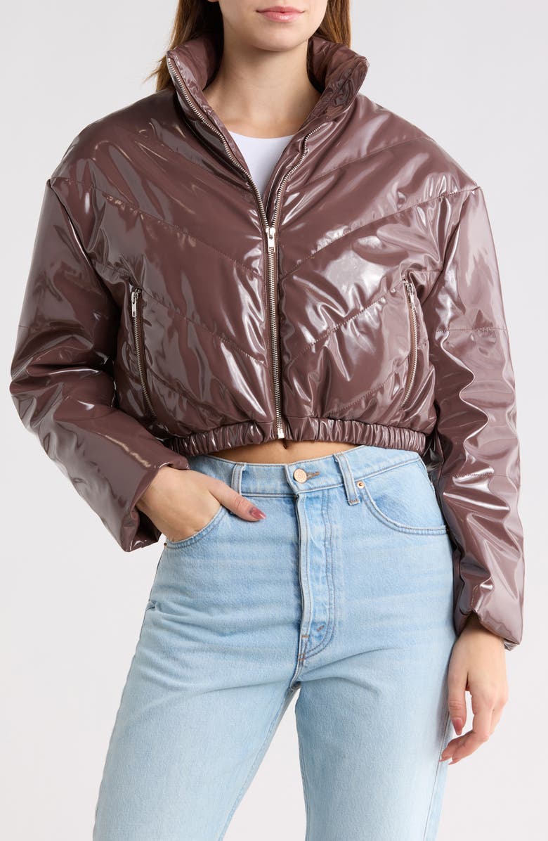 Vigoss Faux Leather Crop Puffer Jacket, Main, color, Chocolate