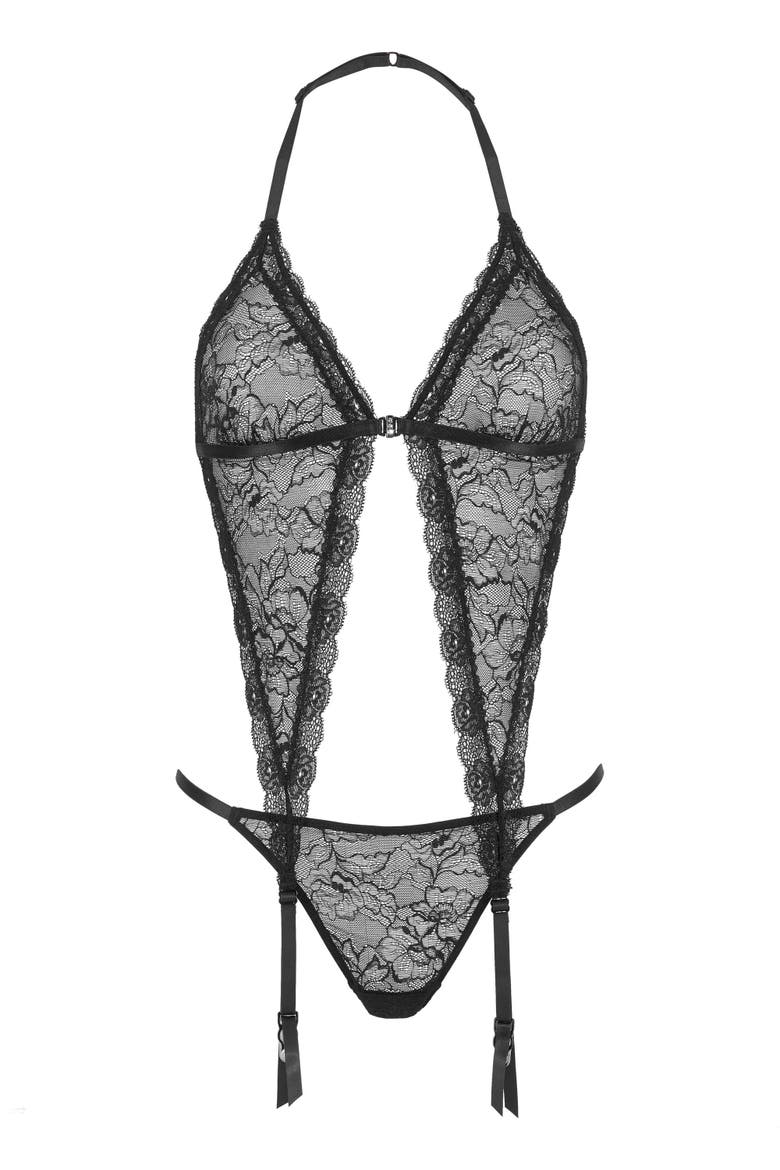 Sheer Lace Lingerie Set, Alternate, color, Black