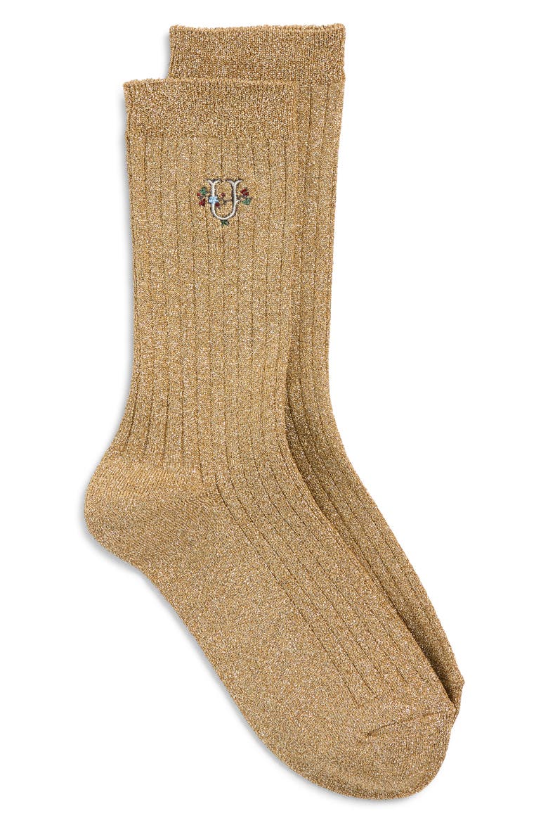 Logo Embroidered Rib Crew Socks, Main, color, GOLD