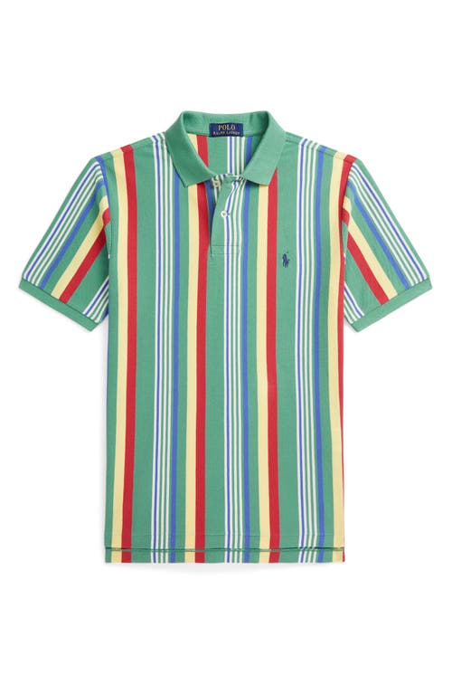 Polo Ralph Lauren Striped Cotton Mesh Polo Shirt In Haven Green Multi