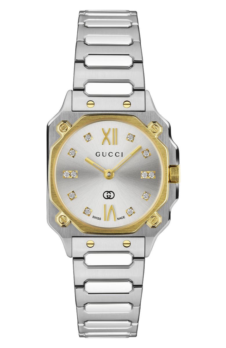 Gucci G-Flat Diamond Bracelet Watch, 24mm, Alternate, color, Two Tone