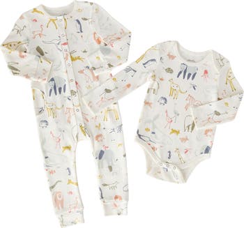 Print Long Sleeve Organic Cotton Placket Romper