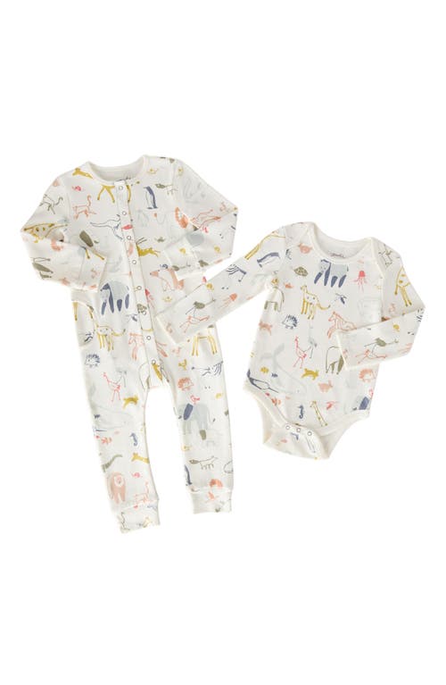 Pehr Print Long Sleeve Organic Cotton Placket Romper In Neutral