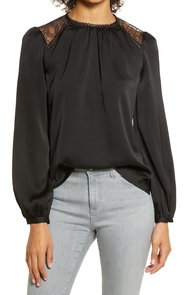 Vince Camuto Lace Inset Top, Main, color, 