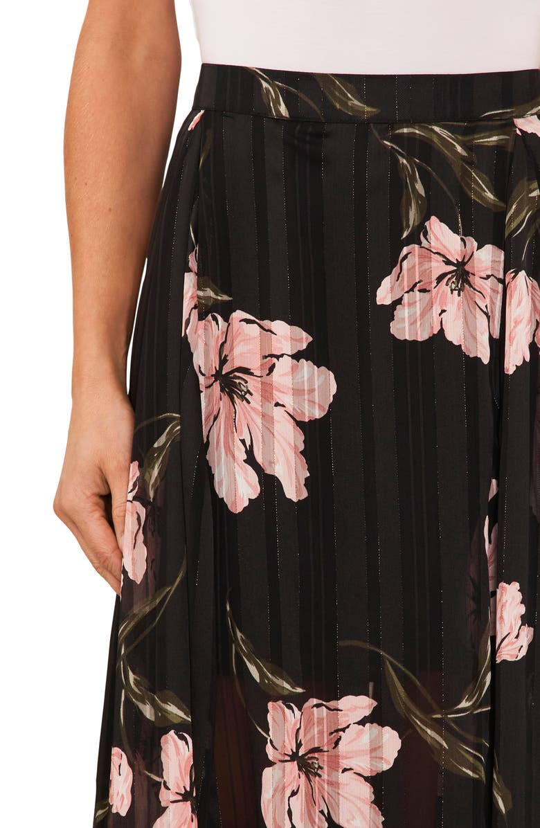 CeCe Floral Pleated Midi Skirt, Alternate, color,