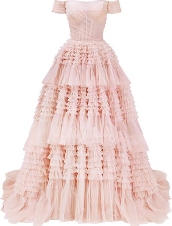 Milla Misty Rose Off-The-Shoulder Frill-Layered Gown | Nordstrom