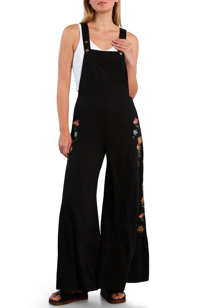 Billy T Embroidered Butterfly Overalls, Alternate, color, Caviar