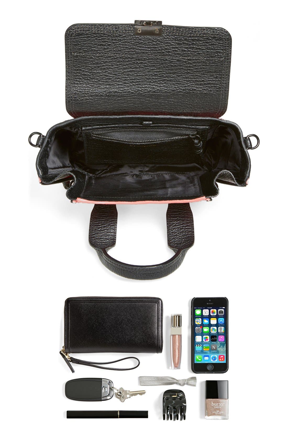 'Pashli Mini' Leather & Genuine Snakeskin Satchel, Alternate, color, HOT PINK/ BLACK