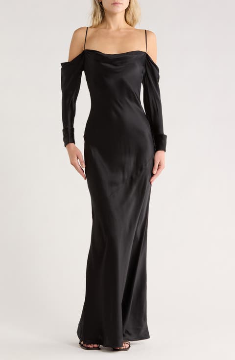 Melly Cold Shoulder Long Sleeve Silk Dress