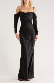 L'AGENCE Melly Cold Shoulder Long Sleeve Silk Dress