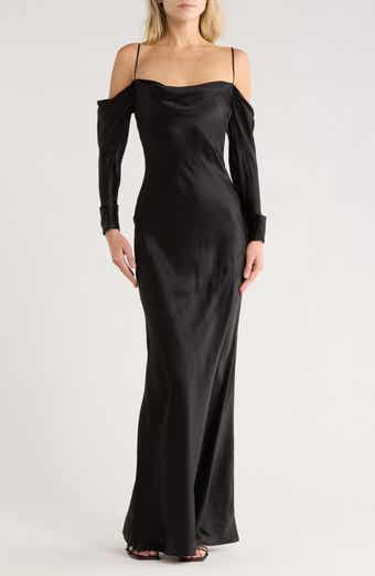L'AGENCE Melly Cold Shoulder Long Sleeve Silk Dress