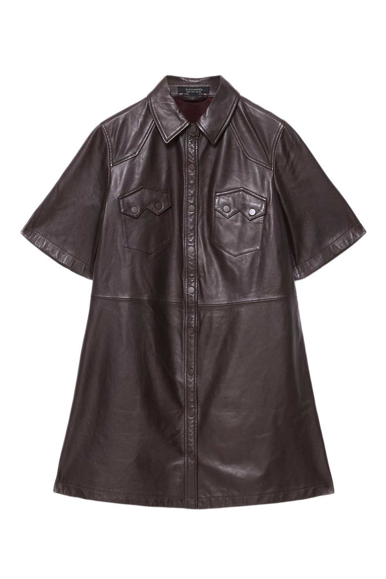 Rock Western Leather Mini Shirtdress, Alternate, color, OXBLOOD RED