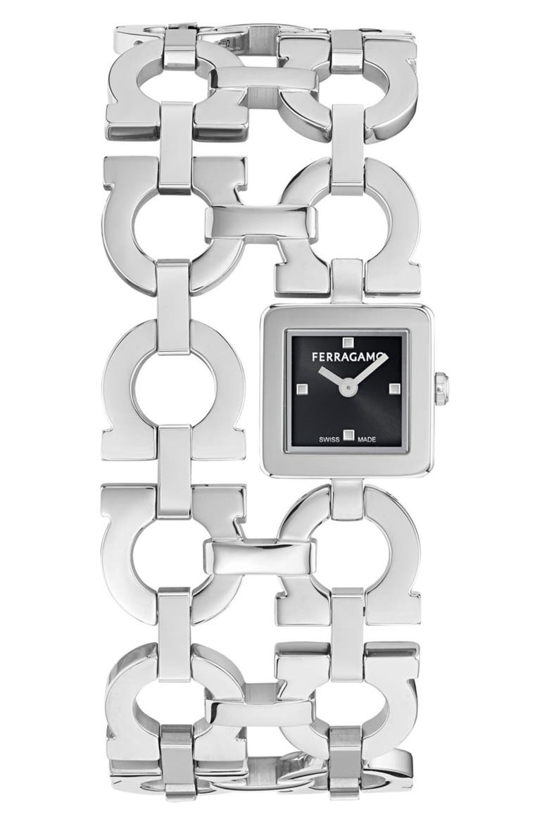 Double Gancini Catwalk Double Bracelet Watch, 19mm x 19mm, Main, color, STAINLESS STEEL