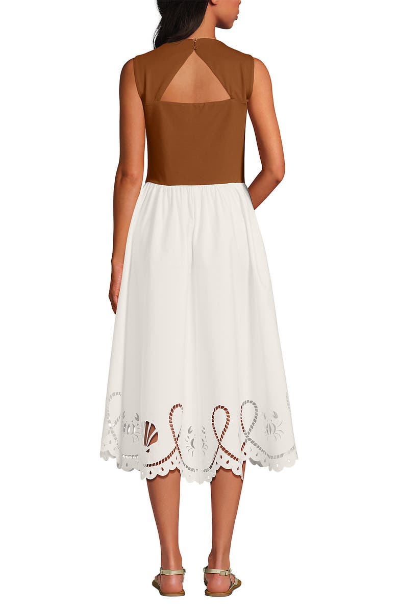 Lands' End Embroidered Duet Midi Dress, Alternate, color, Rich Ginger Brown/Ivory