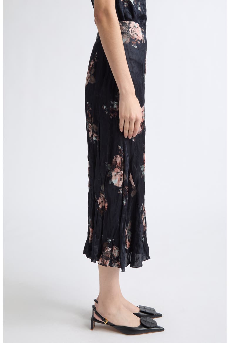 Floral Crushed Satin Midi Skirt, Alternate, color, MARGOT BOUQUET BLACK