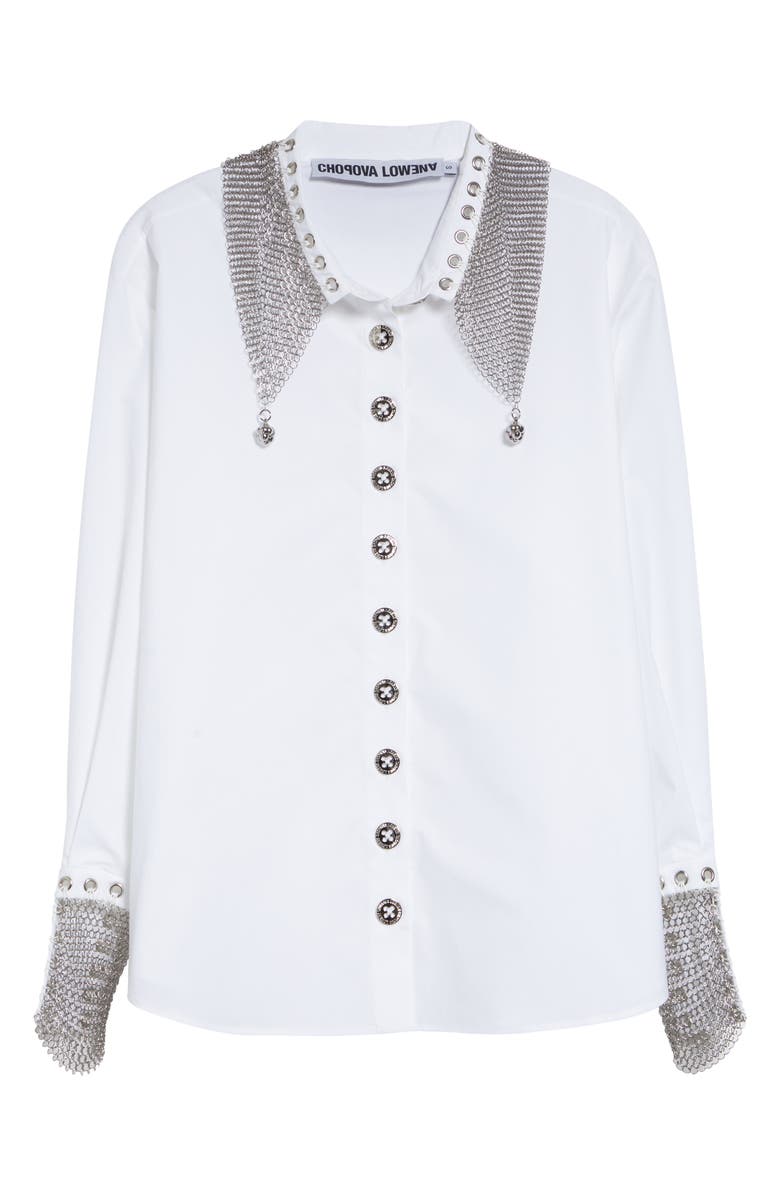 Chopova Lowena Titan Chain Mail Cotton Poplin Button-Up Shirt, Main, color, White