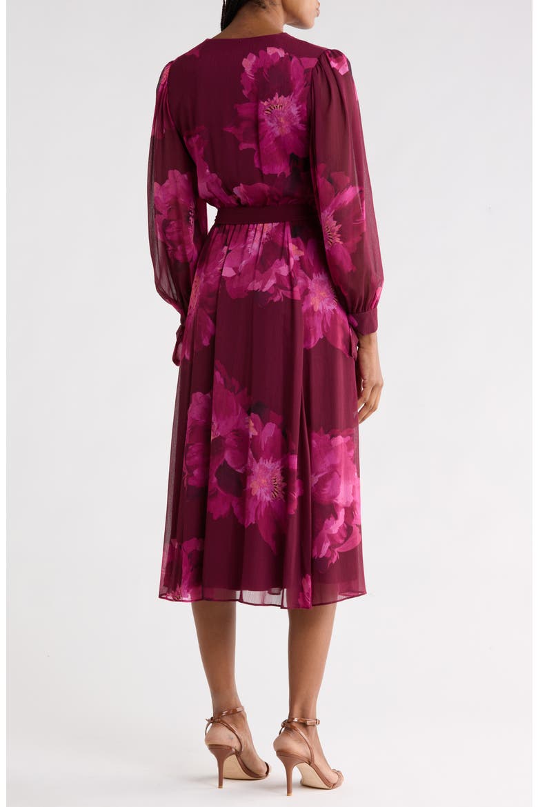 Floral Long Sleeve Chiffon Wrap Dress, Alternate, color, ROSEWOOD MULTI