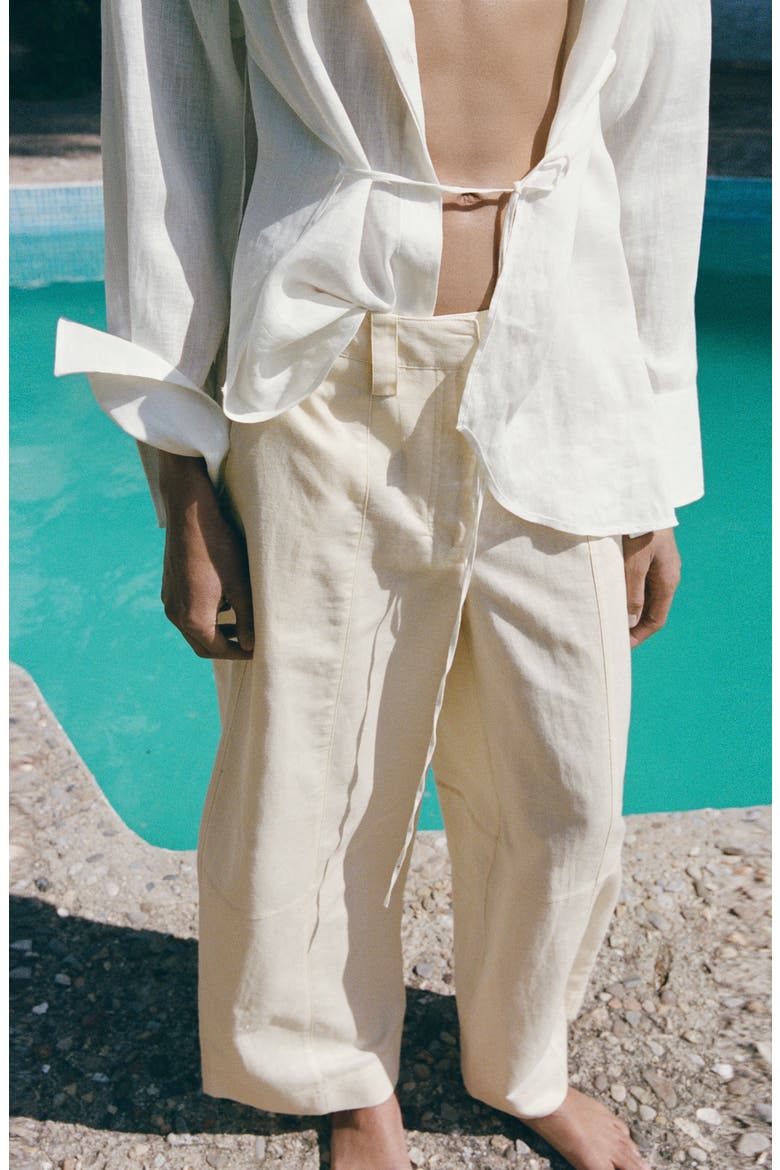Linen & Cotton Balloon Pants, Alternate, color, ECRU