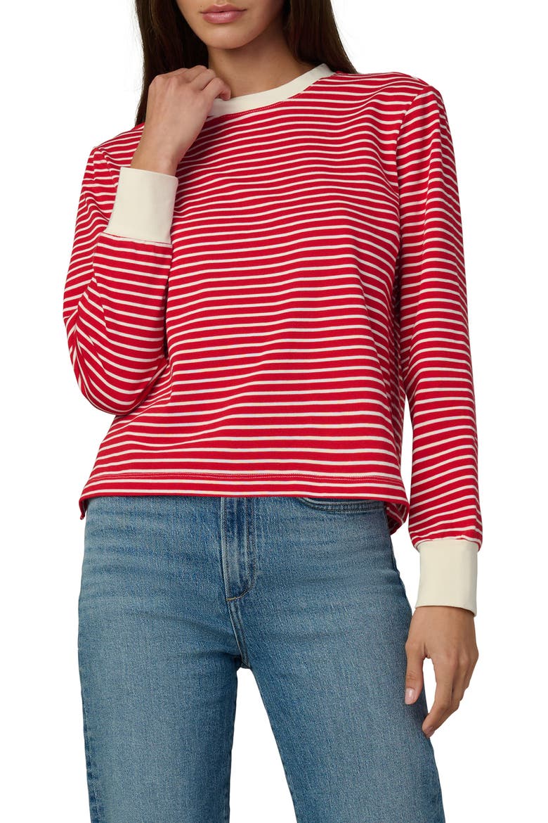 Stripe Long Sleeve Cotton T-Shirt, Main, color, CHERRY RED/ ECRU STRIPE