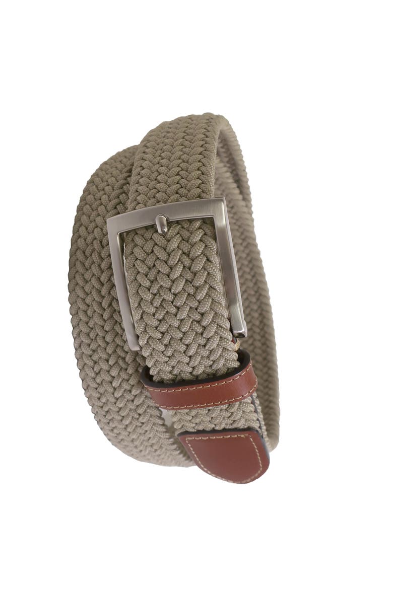 Stretch Braid with Full Grain Leather Tips, Alternate, color, Khaki