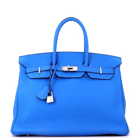 Birkin Handbag Blue Clemence with Palladium Hardware 35